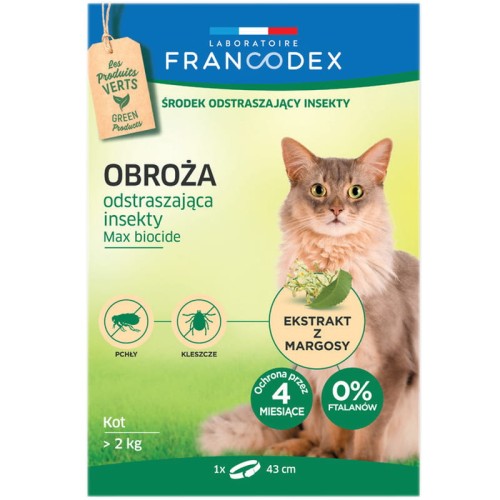 Francodex - obroża odstraszająca insekty dla kotów powyżej 2 kg, 43 cm