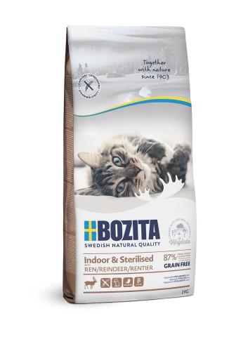 Bozita Indoor & Sterilised Grain Free Reindeer - karma dla kotów sterylizowanych i żyjących wewnątrz z reniferem, 2kg