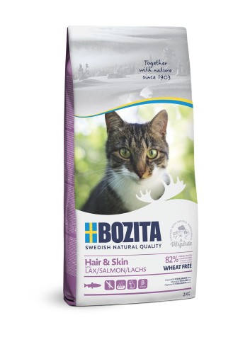 Bozita Hair & Skin Wheat Free Salmon - karma z łososiem, bez pszenicy dla kotów w okresie dorastania i dorosłych o długiej sierści oraz z problemami ze skórą bądź sierścią, 2kg