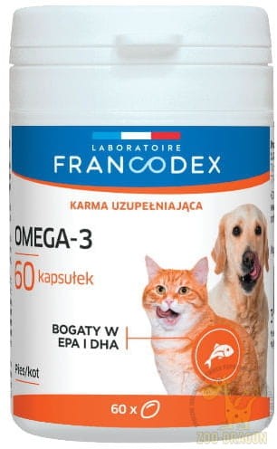 Francodex - Omega-3 - karma uzupełniająca dla psów i kotów, 60 kapsułek