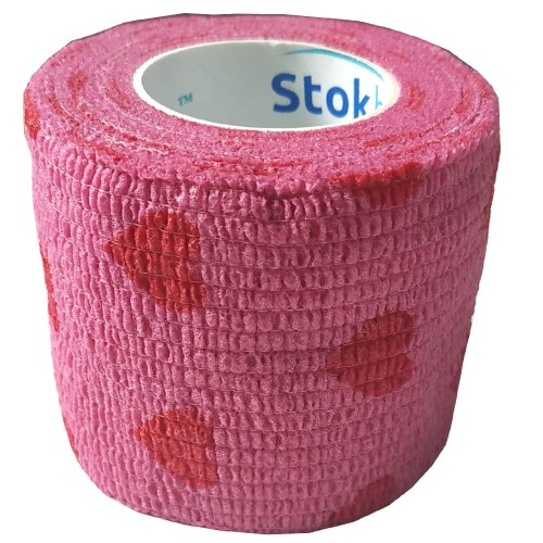 Stokban - bandaż adhezyjny różowy w serduszka, 5 cm x 4,5 m, 1 sztuka