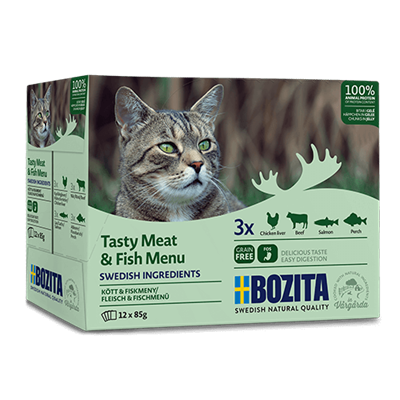 Bozita - mokra karma dla kotów - mięsne i rybne kawałeczki w galarecie, saszetki w opakowaniu zbiorczym, 12 szt.