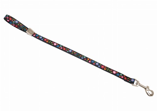 Show Tech - smycz groomerska nylonowa z nadrukiem w kwiaty, czarna, szer. 1,5 cm, dł. 53 cm