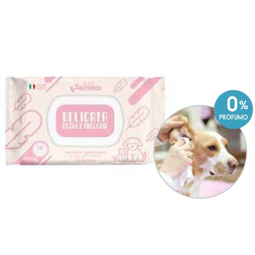 Record - Delicate Wipes - higieniczne chusteczki nawilżane do uszu i oczu dla psów, kotów i szczeniąt, 20 szt.