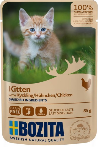 Bozita Kitten- karma dla kociąt i młodych kotów, kawałeczki w sosie z kurczakiem, saszetka 85 g