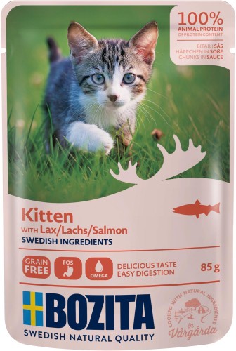 Bozita Kitten- karma dla kociąt i młodych kotów, kawałeczki w sosie z łososiem, saszetka 85 g