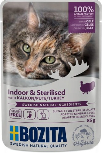 Bozita Indoor & Sterilised - karma dla kotów, kawałeczki w galaretce z indykiem, saszetka 85 g