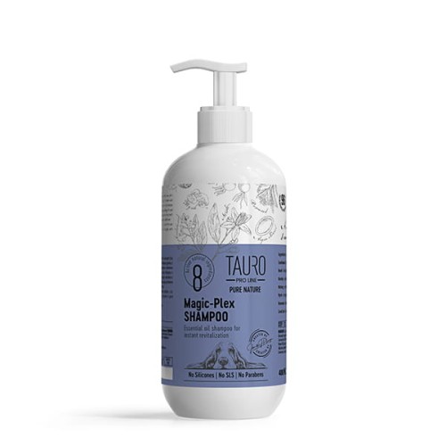 Tauro Pro Line Pure Nature - Magic-Plex Shampoo - szampon restrukturyzujący / odbudowujący zniszczoną sierść z dodatkiem olejków eterycznych, 400 ml