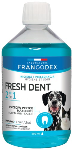 Francodex - Fresh Dent 2w1 - płyn do higieny jamy ustnej dla psów i kotów, 500 ml