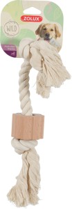 Zolux - zabawka sznurowa WILD dla psa - 2 węzły z drewnianym krążkiem 34 cm