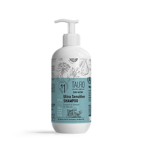 Tauro Pro Line, Pure Nature - Ultra Sensitive Shampoo - ultra delikatny szampon z dodatkiem olejków eterycznych dla wrażliwej skóry, 400 ml