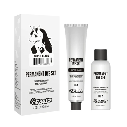 Opawz - Permanent Pet Hair Dye, Super Black - trwała, czarna farba do sierści dla psów i koni, 2 x 60 ml