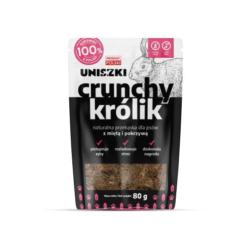 Uniszki - Crunchy królik z miętą i pokrzywa - naturalna przekąska dla psów, 80 g
