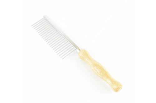 Trim - grzebień metalowy z drewnianą rączką, extra szeroki rozstaw co 4 mm, dł. igieł 3,6 cm