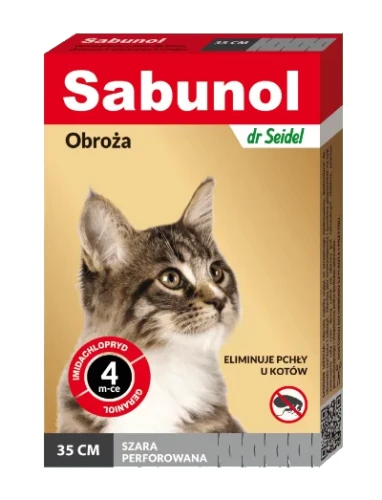 dr Seidel - Sabunol - obroża przeciw pchłom dla kotów, szara perforowana 35 cm