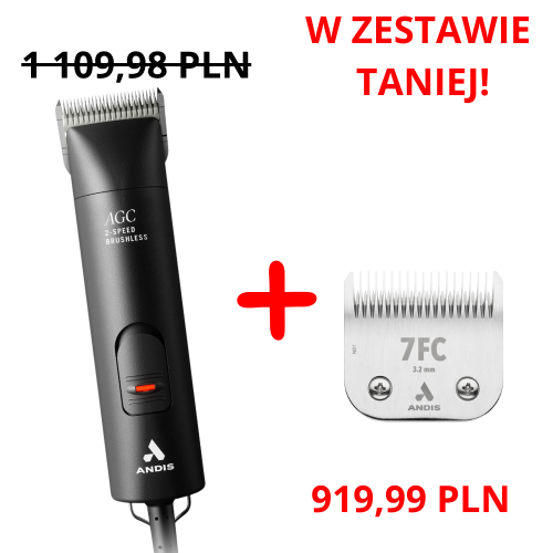 Andis - AGC 2 Speed Brushless - profesjonalna, dwubiegowa maszynka z silnikiem bezszczotkowym i ostrzem ceramicznym nr 10 (1,5 mm) + ostrze CeramicEdge nr 7FC (3,2 mm)