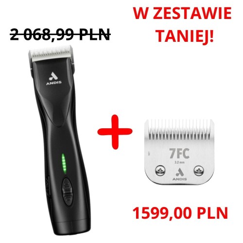 Andis - DBLC-2 Pulse ZR II Clipper Vet Pack - profesjonalna maszynka bezprzewodowa, 5-biegowa z dwoma akumulatorami i ostrzem CeramicEdge nr 40 (0,25 mm) +  ostrze CeramicEdge nr 7FC (3,2 mm)