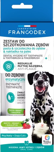 Francodex - zestaw do szczotkowania zębów: pasta, szczoteczka, nakładka na palec