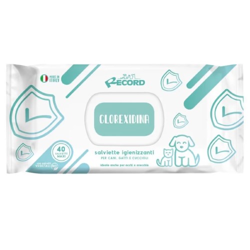 Record - Chlorhexidine Wipes - chusteczki higieniczne z chlorheksydyną dla psów, kotów i szczeniąt, 40 szt.