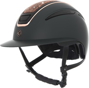 Kerbl, Covalliero - Helmet Elite Polo - kask jeździecki, rozmiar M, 56-58 cm, kolor czarny z elementami różowego złota