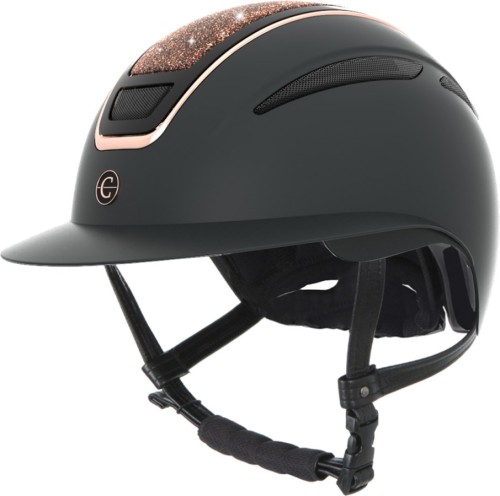 Kerbl, Covalliero - Helmet Elite Polo - kask jeździecki, rozmiar M, 56-58 cm, kolor czarny z elementami różowego złota