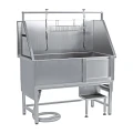 Artero - Sea Fixed Bathtub – stacjonarna, stalowa wanna groomerska z przesuwnymi drzwiczkami i schodkami po prawej stronie