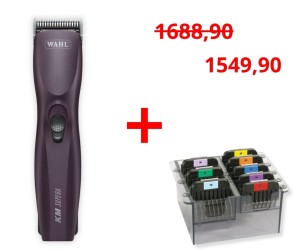 Wahl - KM Supera Pet Cordless Clipper - bezprzewodowa maszynka z silnikiem bezszczotkowym, dwoma akumulatorami i ostrzem nr 10 (1,5 mm) oraz zestaw 8 szt. nasadek ze stali nierdzewnej w kasetce GRATIS