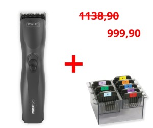 Wahl - MaxGo Cordless Clipper - bezprzewodowa maszynka z silnikiem bezszczotkowym i ostrzem nr 10 (1,5 mm) oraz zestaw 8 szt. nasadek ze stali nierdzewnej w kasetce GRATIS