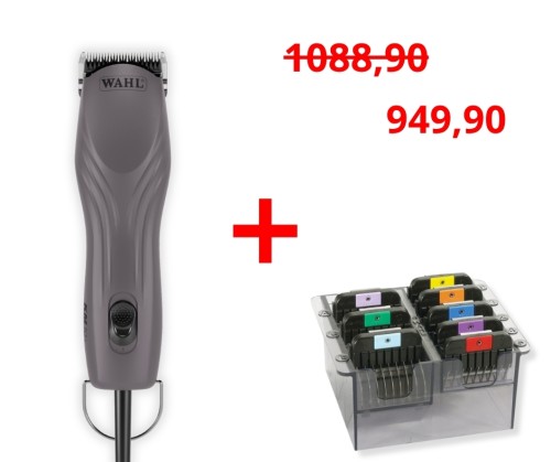 Wahl - KM10+ - profesjonalna maszynka dwubiegowa z ostrzem Wahl nr 10 - 1,5 mm, kolor fioletowy + zestaw 8 szt. nasadek ze stali nierdzewnej w kasetce GRATIS
