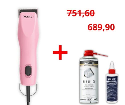 Wahl - KM2+ - profesjonalna maszynka dwubiegowa z silnikiem bezszczotkowym i ostrzem nr 10 - 1,5 mm, kolor różowy + Blade Ice Spray + Clipper Oil GRATIS