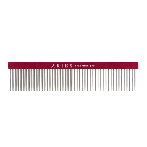 Aries Grooming Pro - Comb - grzebień aluminiowy, rozstaw pół na pół  z zębami o dł. 3,35 cm, dł. całk. 20 cm