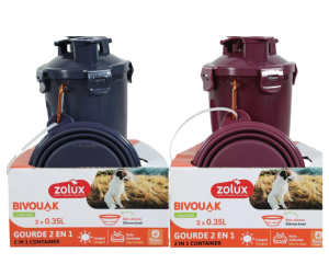 Zolux - Bivouak - bidon dla psa 2w1, 2x350 ml + dwie silikonowe miseczki