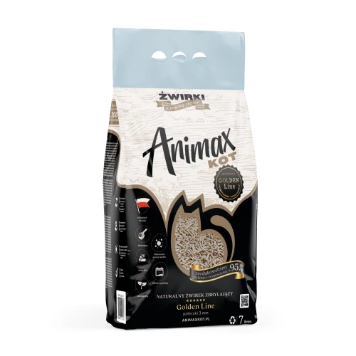 AnimaxKot - Golden Line 3 mm - naturalny, zbrylający żwirek drewniany, pałeczki 3 mm