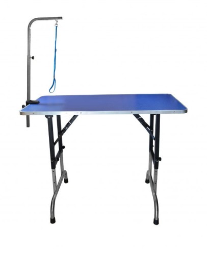 4Paws - stół trymerski z regulacją wysokości i wysięgnikiem w komplecie, niebieski blat 120x60 cm