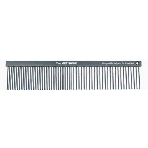Show Tech - Professional Greyhond - antystatyczny grzebień metalowy, rozstaw zębów pół na pół, dł. 19 cm