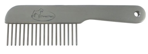 ProPet - solidny aluminiowy grzebień z rączką, dł. igieł 3 cm, rozstaw 4 mm