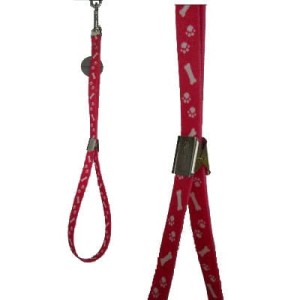 Trim - smycz groomerska nylonowa - różowa z nadrukiem w kostki i łapki, szer. 16 mm, dł. 58 cm