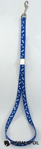 Trim - smycz groomerska nylonowa - niebieska z nadrukiem w kostki i łapki, szer. 16 mm, dł. 58 cm