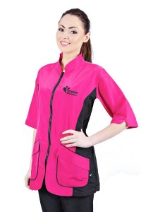 Groom Professional - Treviso - bluza groomerska różowa z wykończeniem w kolorze czarnym, rozmiar XL