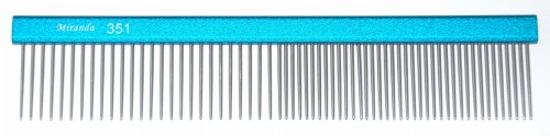 Tritra - grzebień aluminiowy niebieski, rozstaw zębów pół na pół, dł. 19 cm