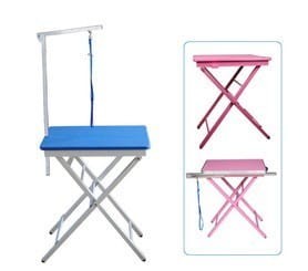 4Paws - składany stół, stolik wystawowy z wysięgnikiem i smyczą w komplecie, niebieski blat 60x45 cm