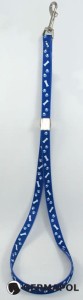 Trim - smycz groomerska nylonowa - niebieska z nadrukiem w kostki i łapki, szer. 16 mm, dł. 44 cm