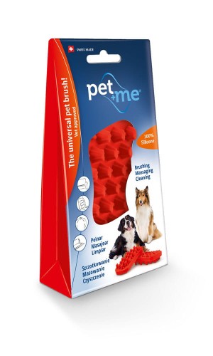 pet+me - czerwona szczotka, zgrzebło dla psów z gęstą sierścią lub długim włosem z pełnym podszyciem