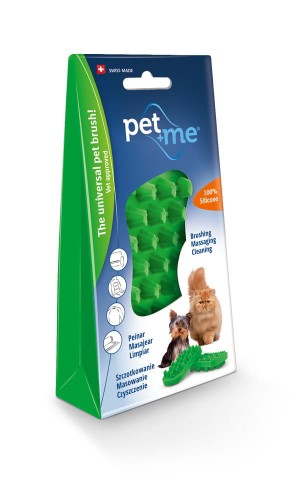 pet+me - zielona szczotka, zgrzebło dla kotów z krótką lub długą, gęstą sierścią z pełnym podszyciem oraz psów z puszystą okrywą wierzchnią i miękkim podszyciem