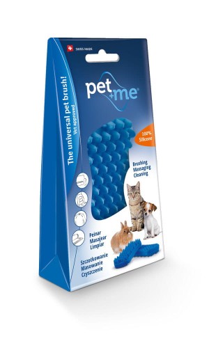 pet+me - niebieska szczotka dla kotów, psów z krótką, jedwabistą sierścią, prostą lub kudłatą z niewielkim podszyciem