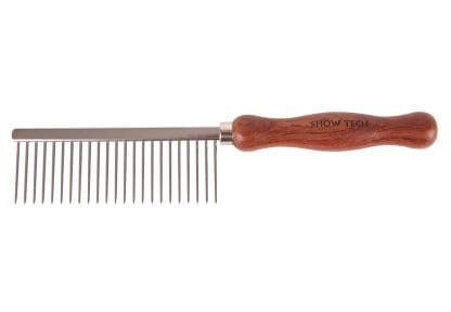 Show Tech - Pro Rosewood Handle Comb - metalowy grzebień z drewnianą rączką, rozstaw co 4 mm, dł. igieł 3,6 cm