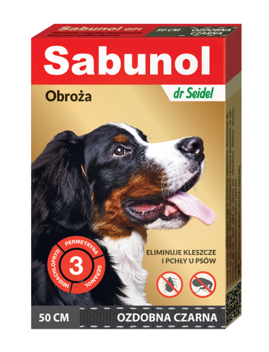 dr Seidel - Sabunol - obroża przeciw kleszczom i pchłom dla psa, ozdobna czarna 50 cm