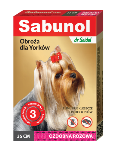 dr Seidel - Sabunol - obroża przeciw kleszczom i pchłom dla Yorków, ozdobna różowa 35 cm