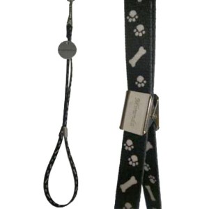 Trim - smycz groomerska nylonowa - czarna z motywem w kości i łapki, szer. 16 mm, dł. 47 cm
