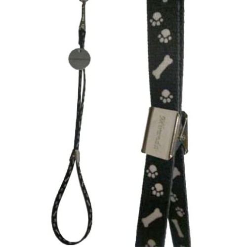 Trim - smycz groomerska nylonowa - czarna z motywem w kości i łapki, szer. 16 mm, dł. 47 cm